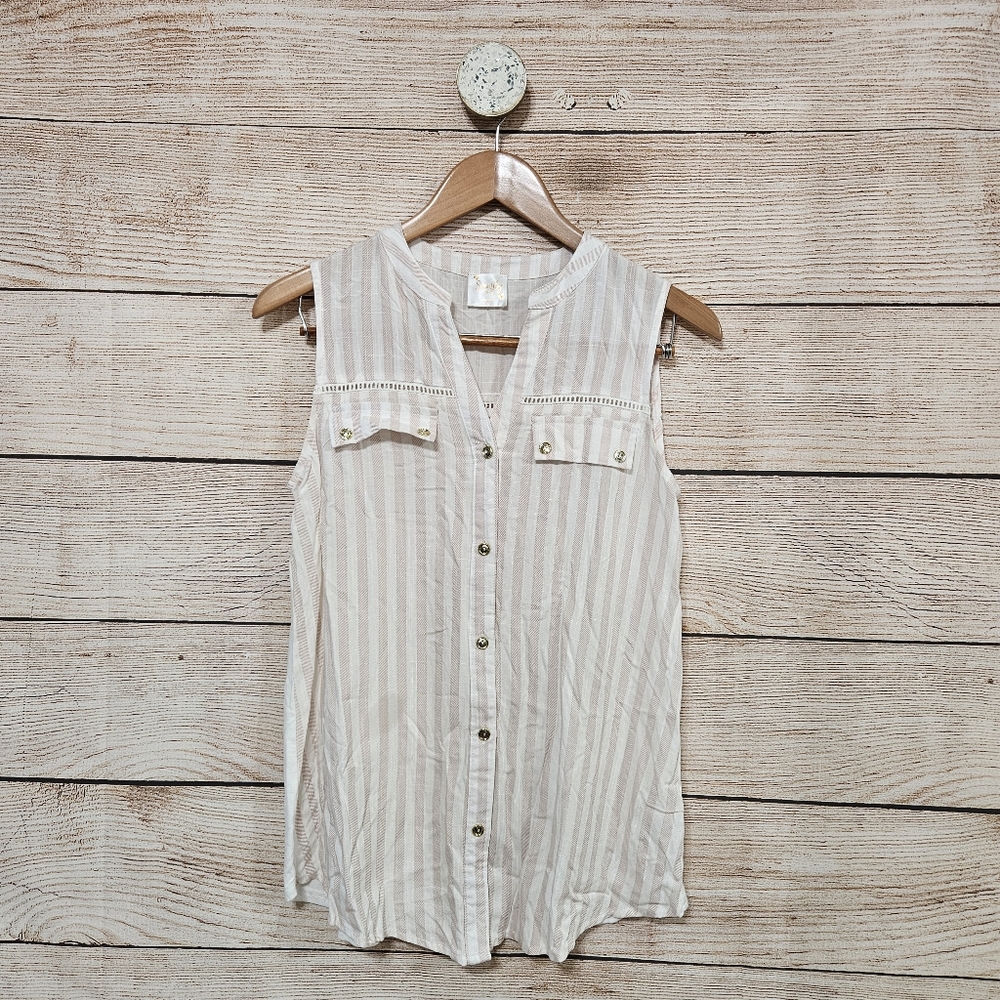 💟 Siren Lily Pink White Stripe Sleeveless Blouse Small